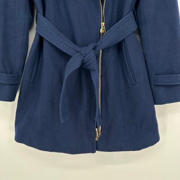 Michael Kors Wool Blend Belted Peacoat Classic Preppy Collared Jacket Navy Blue - Picture 7 of 15